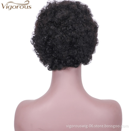 Vigorous Top Quality Short Raw Human Hair Wig Short Fluffy Kinky Curly Wigs for African American Women